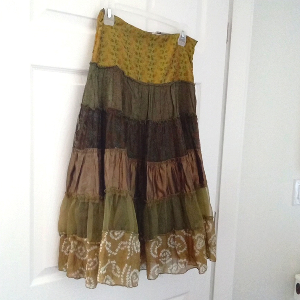 Costa Blanca Women's Bohemian Multicolor Green Tiered Skirt Small